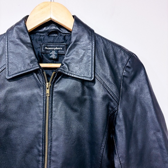 ATMOSPHÈRE – Black genuine leather jacket | Classic zip-up moto style | Medium * - Picture 6 of 10